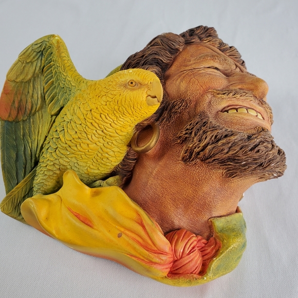 Bossons Chalkware Head Buccaneer Pirate with Parrot Vintage Wall Plaque 1964 - Picture 2 of 9